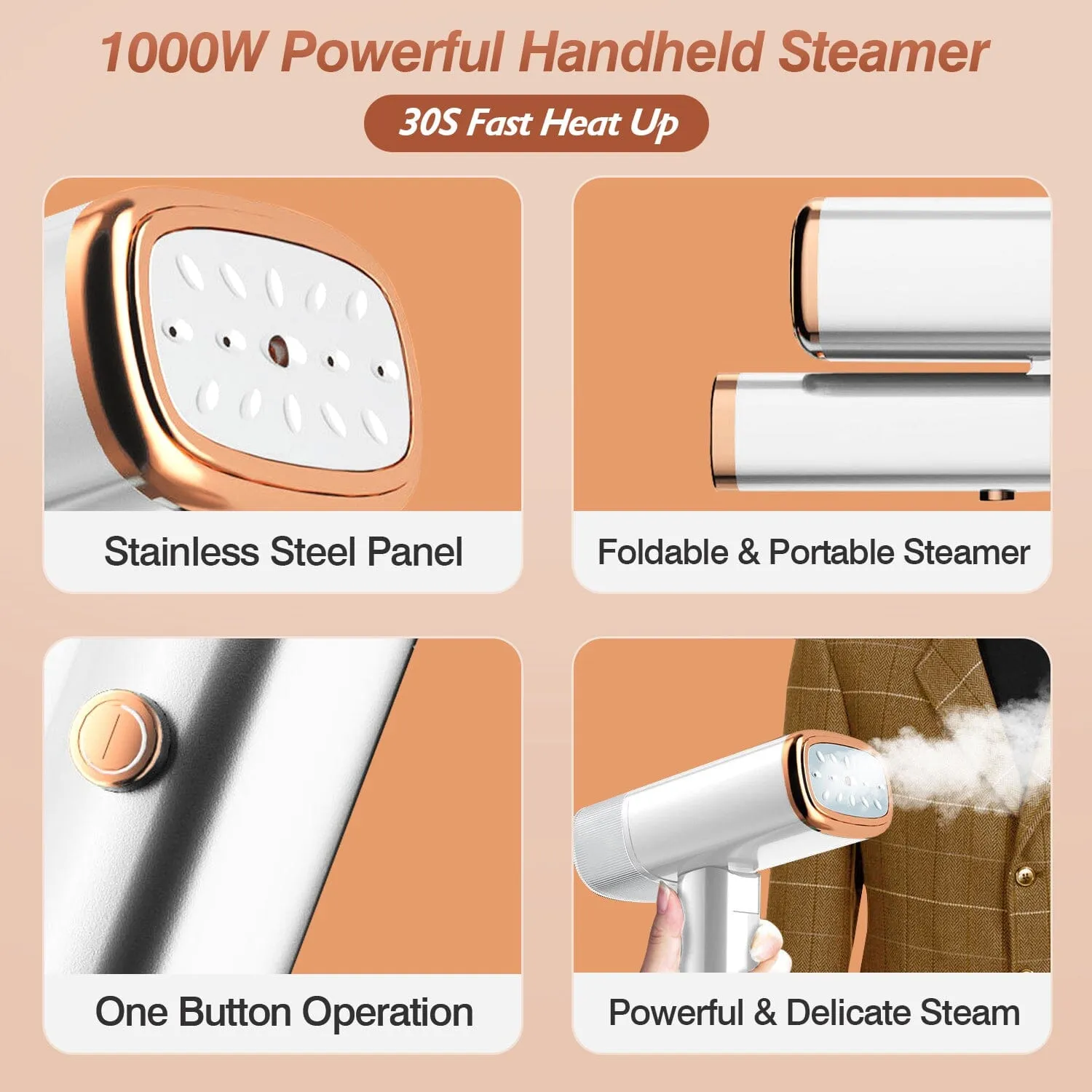1000W Portable Handheld Clothes Steamer with Brush Foldable
