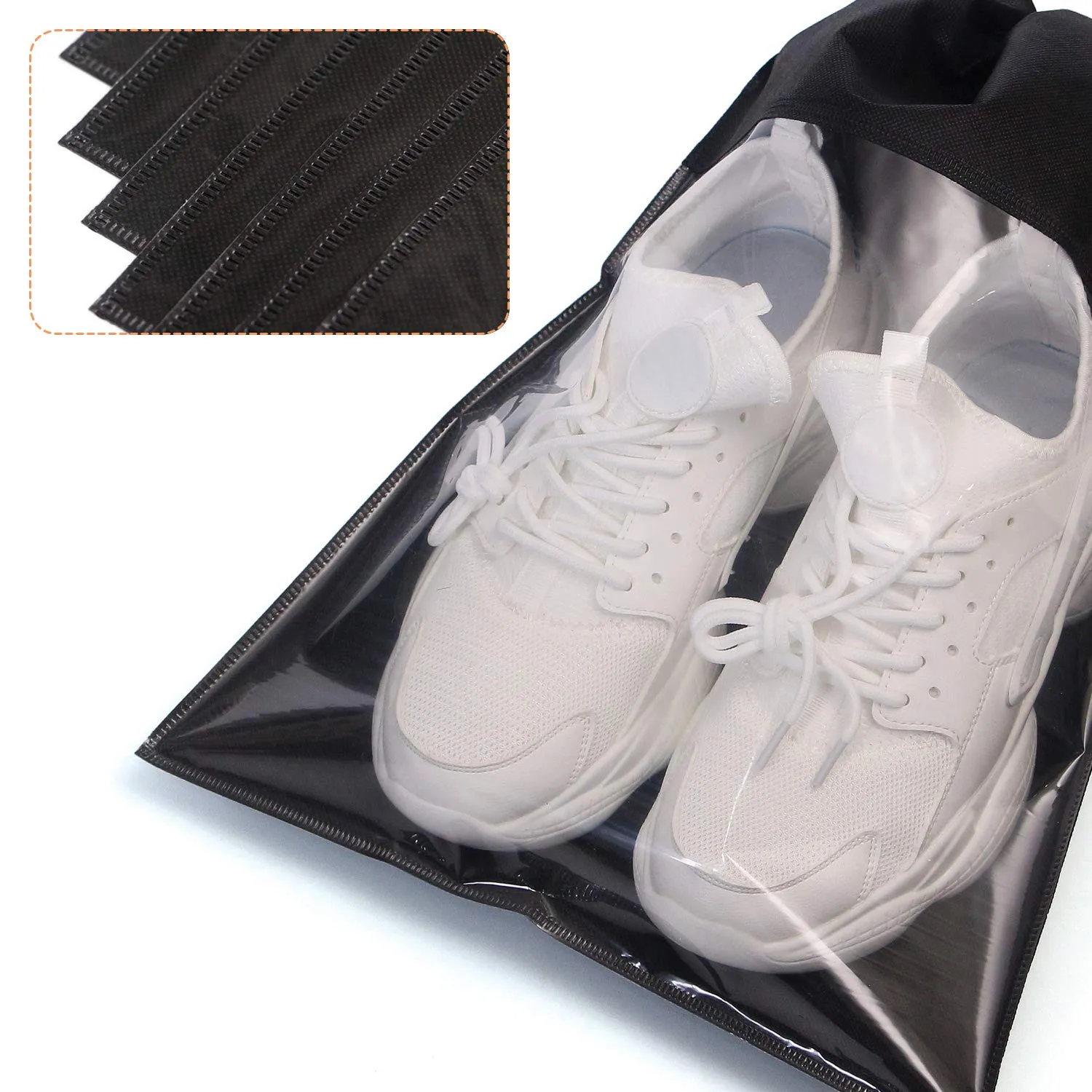 12 Pack Portable Shoe Bags for Travel Large Shoes Pouch Storage Organizer Clear Window with Drawstring for Men and Women Black Black 12pack