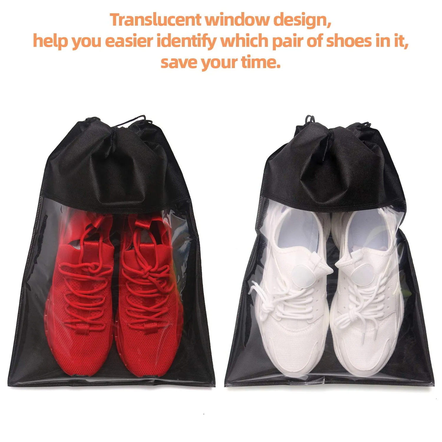 12 Pack Portable Shoe Bags for Travel Large Shoes Pouch Storage Organizer Clear Window with Drawstring for Men and Women Black Black 12pack