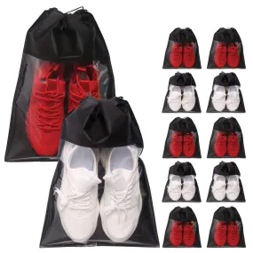 12 Pack Portable Shoe Bags for Travel Large Shoes Pouch Storage Organizer Clear Window with Drawstring for Men and Women Black Black 12pack
