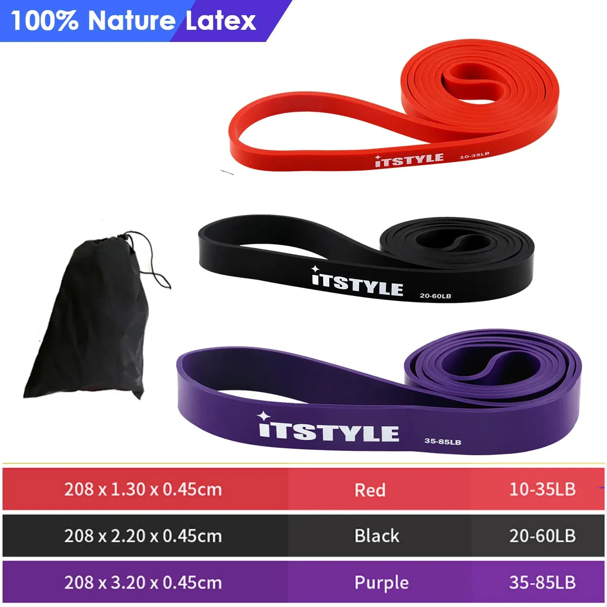 41" Resistance Bands 208cm Fitness Latex Pull Up Crossfit Yoga Power Expander Set