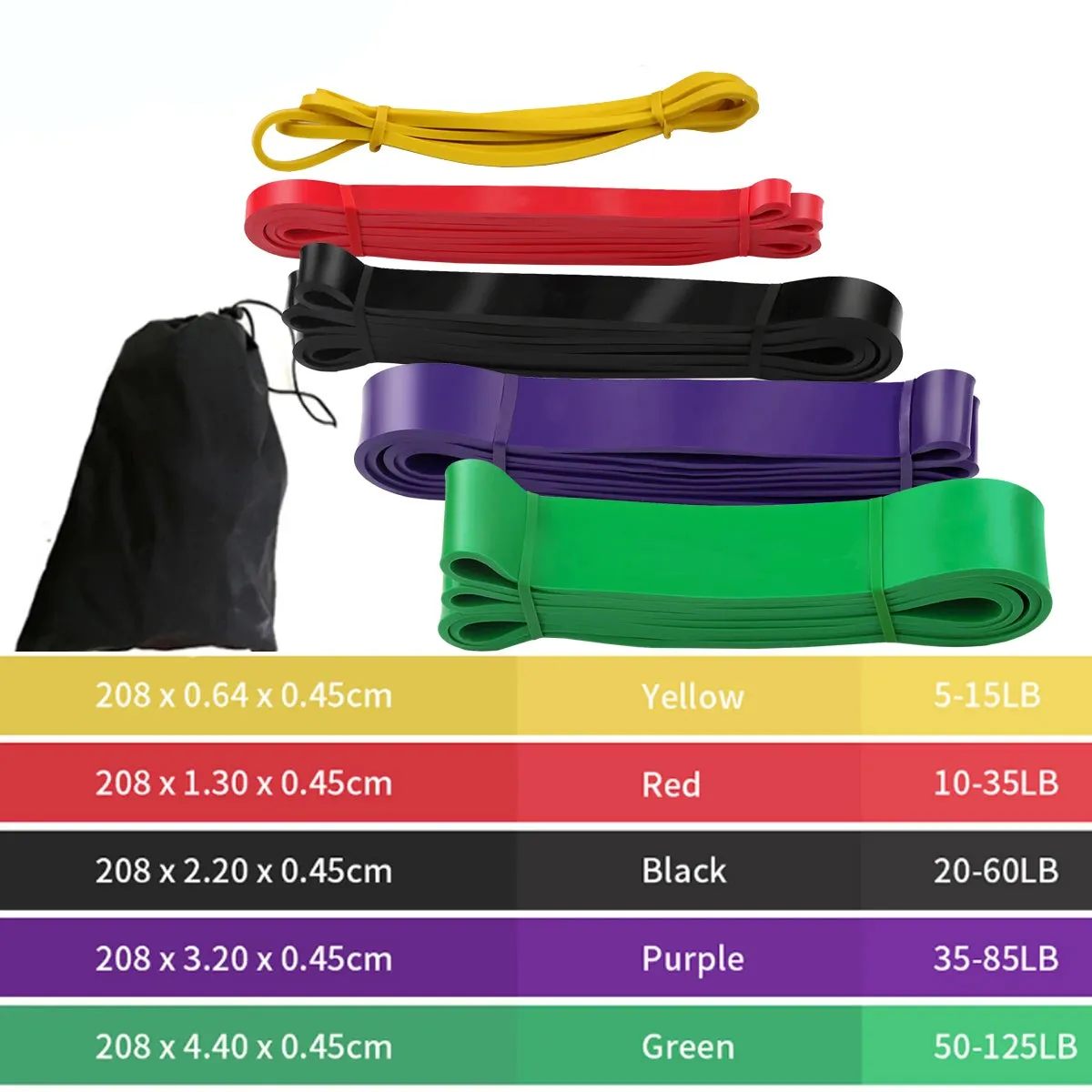 41" Resistance Bands 208cm Fitness Latex Pull Up Crossfit Yoga Power Expander Set