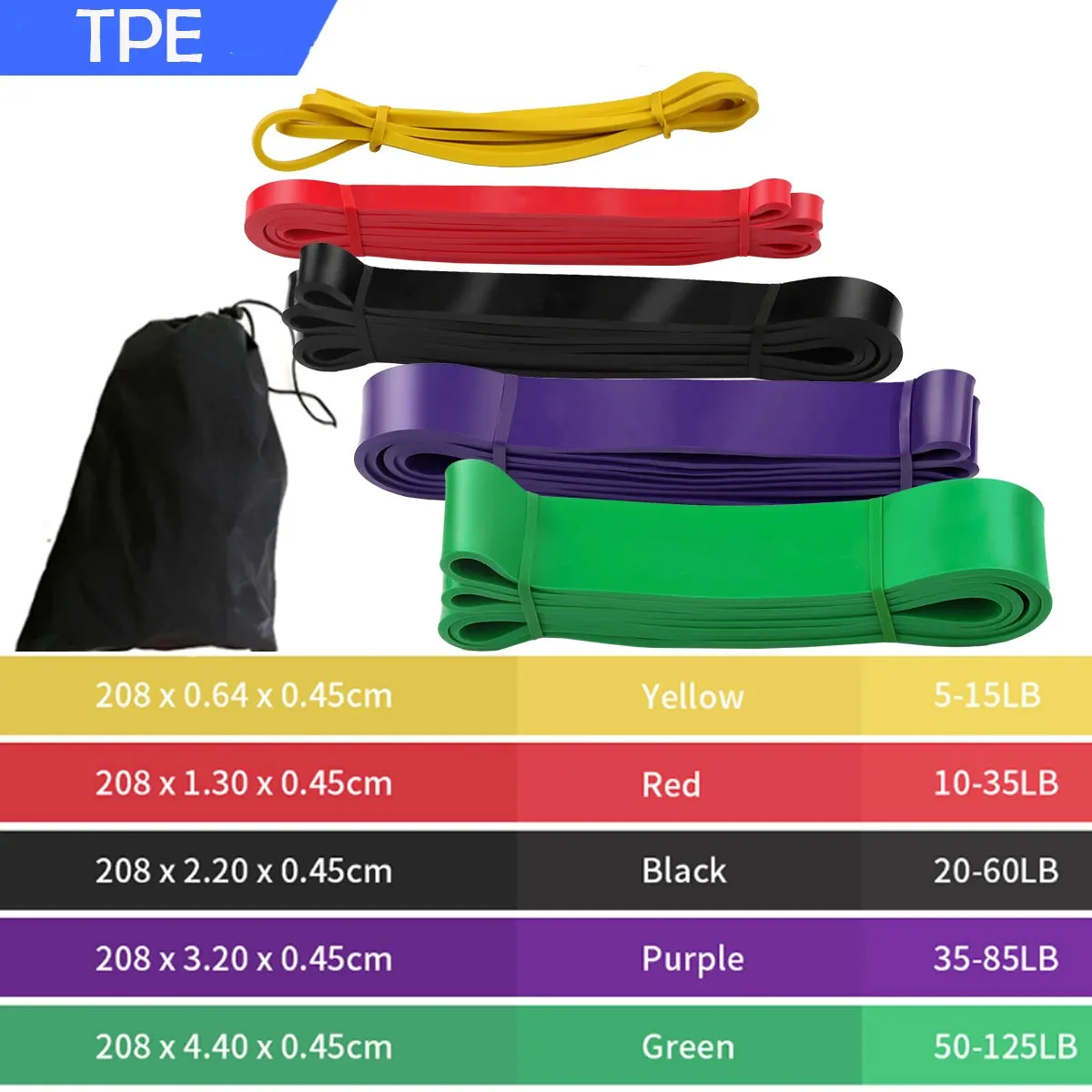 41" Resistance Bands 208cm Fitness Latex Pull Up Crossfit Yoga Power Expander Set