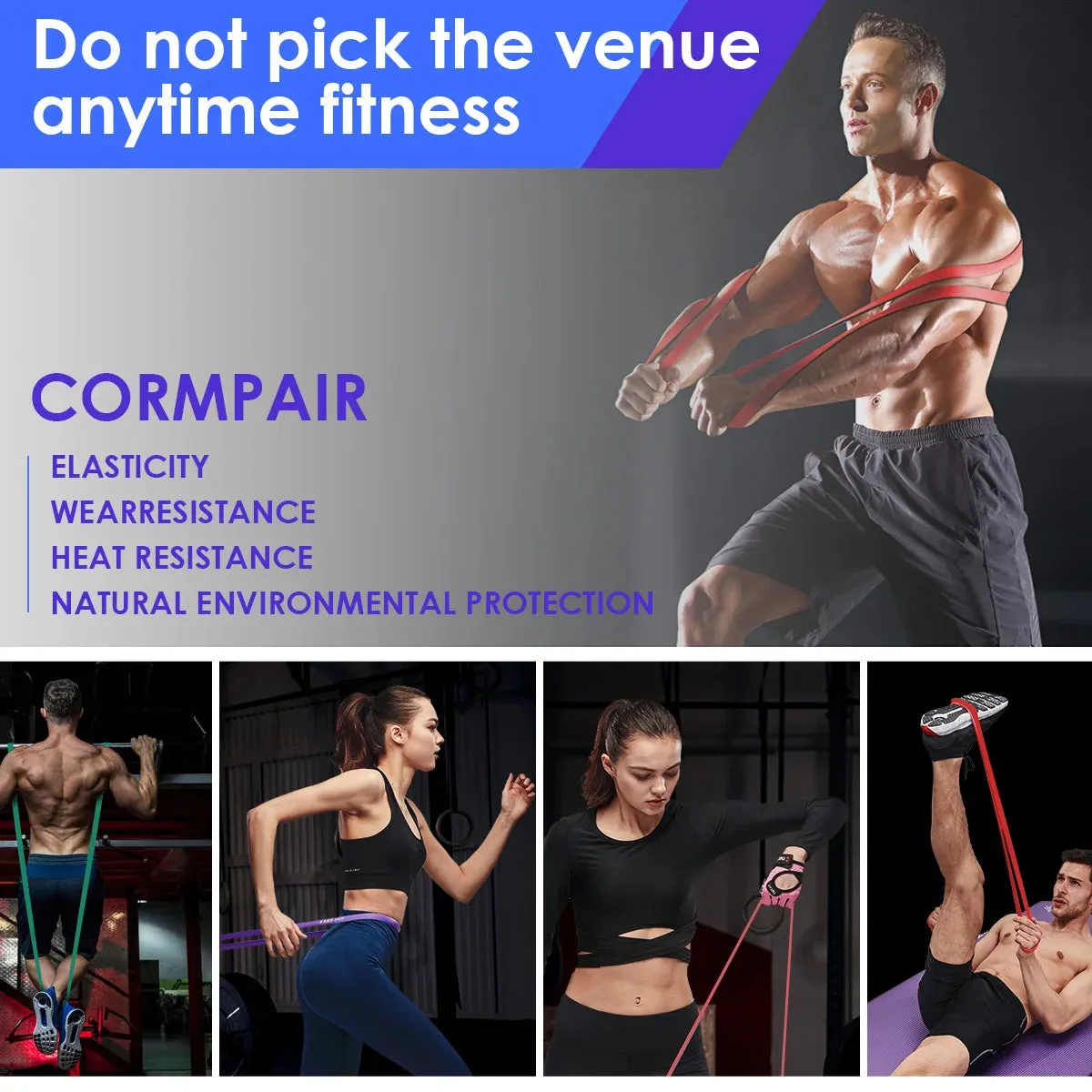 41" Resistance Bands 208cm Fitness Latex Pull Up Crossfit Yoga Power Expander Set