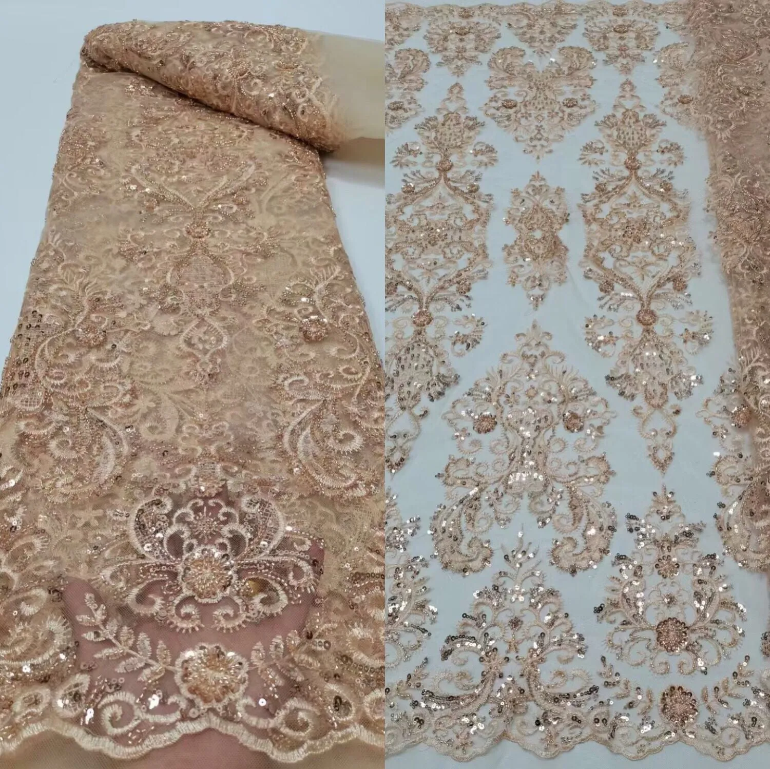5 YARDS / 12 COLORS / Ambrine Regal Damask Beaded Glitter Embroidery Mesh Lace  Party Prom Bridal Dress Fabric