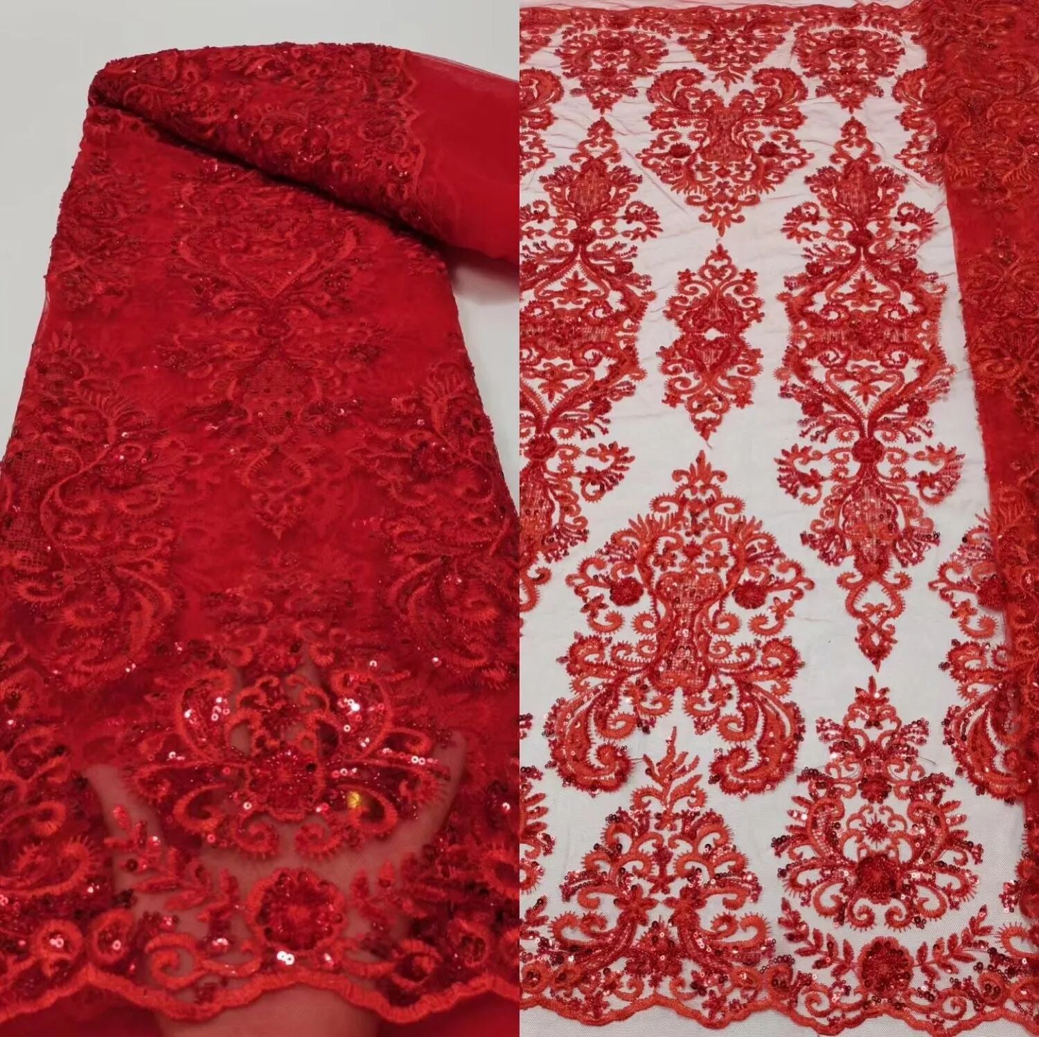 5 YARDS / 12 COLORS / Ambrine Regal Damask Beaded Glitter Embroidery Mesh Lace  Party Prom Bridal Dress Fabric