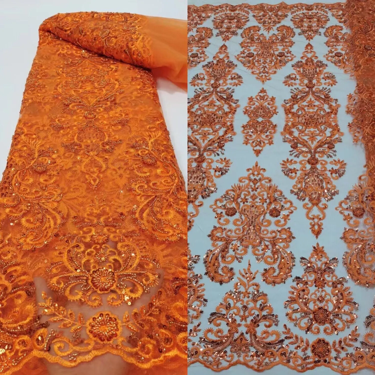 5 YARDS / 12 COLORS / Ambrine Regal Damask Beaded Glitter Embroidery Mesh Lace  Party Prom Bridal Dress Fabric