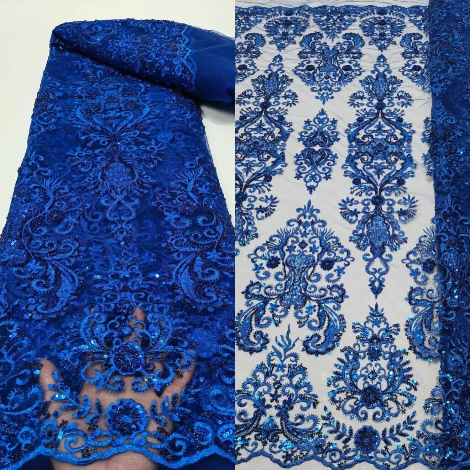 5 YARDS / 12 COLORS / Ambrine Regal Damask Beaded Glitter Embroidery Mesh Lace  Party Prom Bridal Dress Fabric