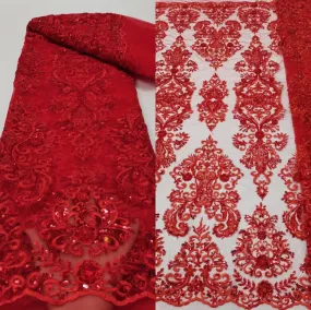 5 YARDS / 12 COLORS / Ambrine Regal Damask Beaded Glitter Embroidery Mesh Lace  Party Prom Bridal Dress Fabric