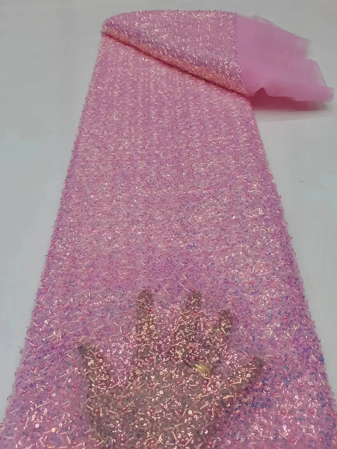 5 YARDS / 12 COLORS / Eelanian Allover Sequin Beaded Embroidery Tulle Mesh Lace Dress Fabric