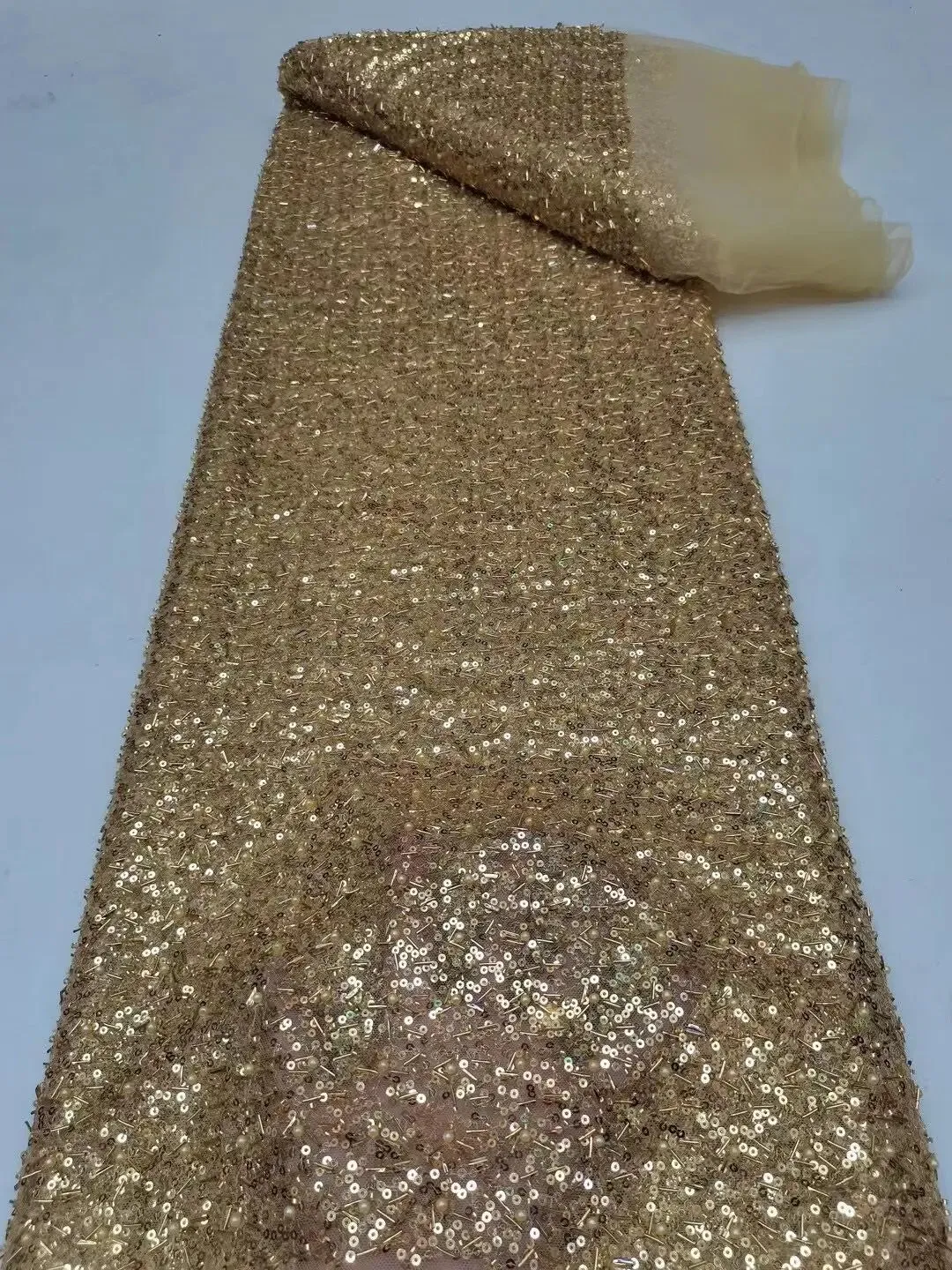 5 YARDS / 12 COLORS / Eelanian Allover Sequin Beaded Embroidery Tulle Mesh Lace Dress Fabric