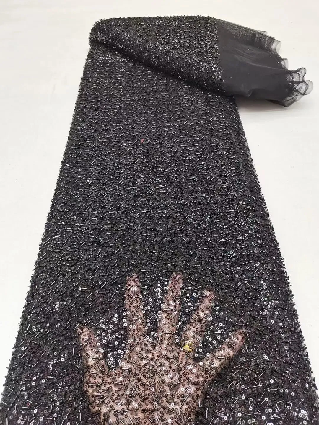 5 YARDS / 12 COLORS / Eelanian Allover Sequin Beaded Embroidery Tulle Mesh Lace Dress Fabric
