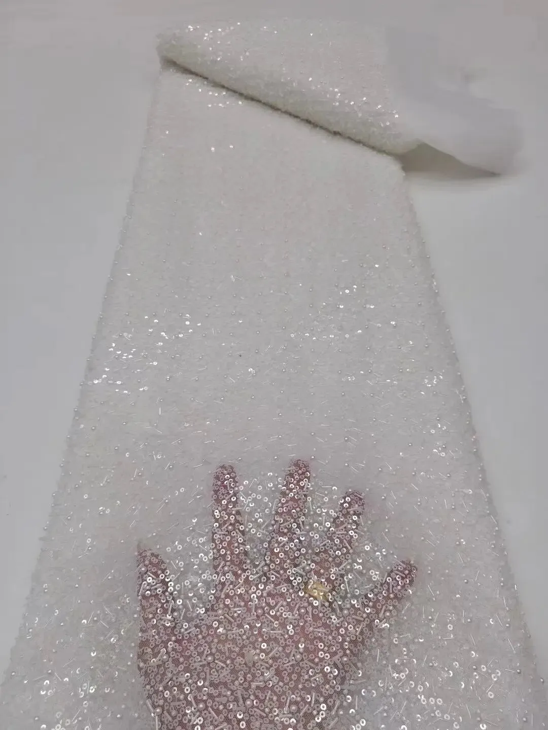 5 YARDS / 12 COLORS / Eelanian Allover Sequin Beaded Embroidery Tulle Mesh Lace Dress Fabric