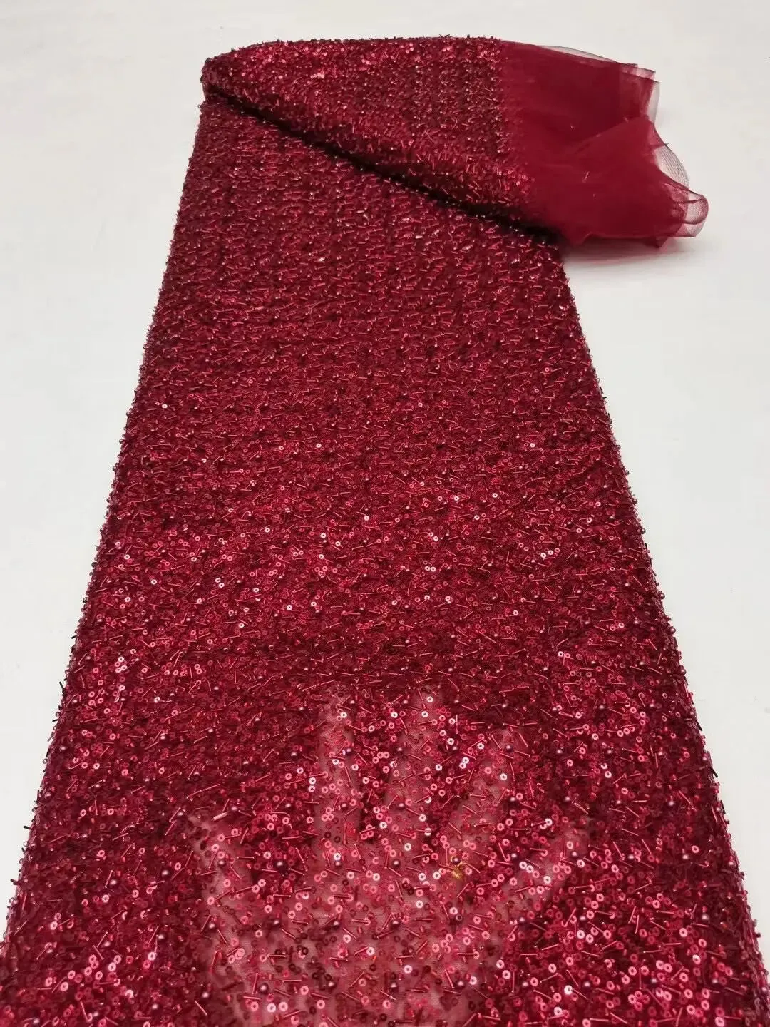 5 YARDS / 12 COLORS / Eelanian Allover Sequin Beaded Embroidery Tulle Mesh Lace Dress Fabric