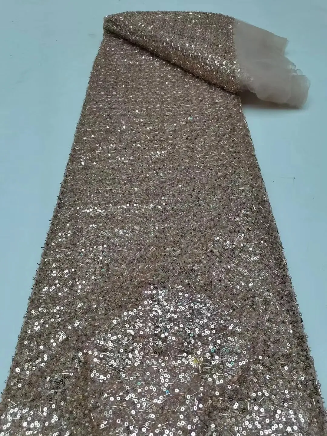 5 YARDS / 12 COLORS / Eelanian Allover Sequin Beaded Embroidery Tulle Mesh Lace Dress Fabric