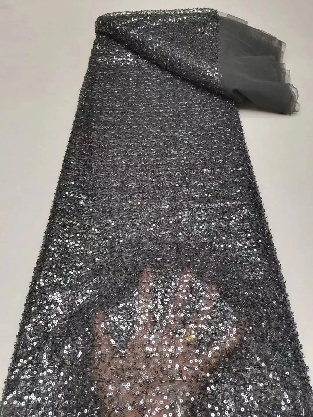 5 YARDS / 12 COLORS / Eelanian Allover Sequin Beaded Embroidery Tulle Mesh Lace Dress Fabric