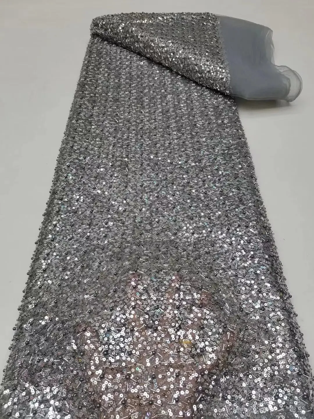 5 YARDS / 12 COLORS / Eelanian Allover Sequin Beaded Embroidery Tulle Mesh Lace Dress Fabric