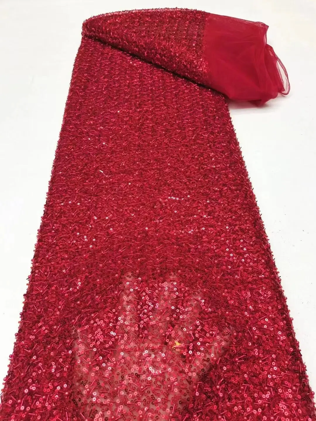 5 YARDS / 12 COLORS / Eelanian Allover Sequin Beaded Embroidery Tulle Mesh Lace Dress Fabric