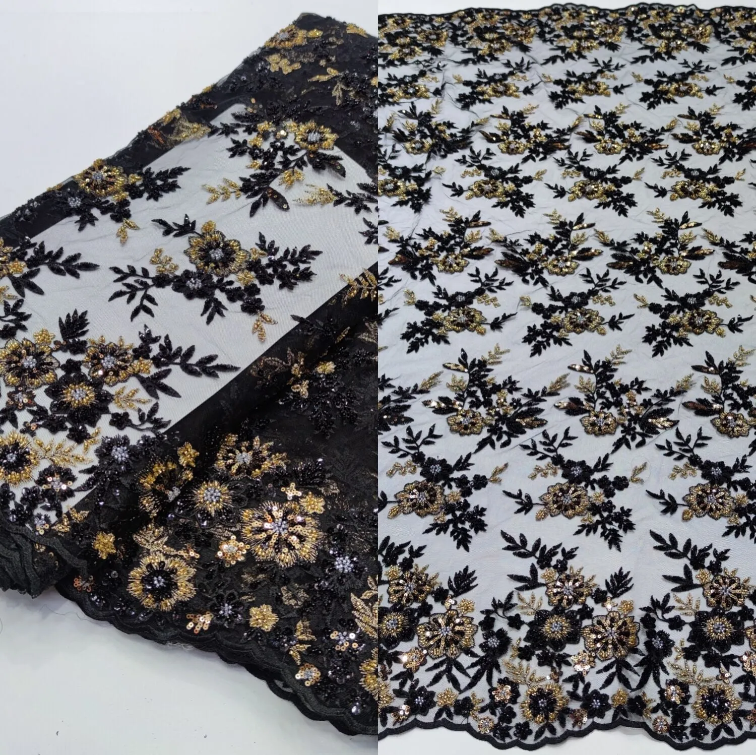 5 YARDS / 12 COLORS / Mariem Floral Blossom Multicolor Sequin Beaded Embroidery Tulle Mesh Lace Party Prom Bridal Dress Fabric