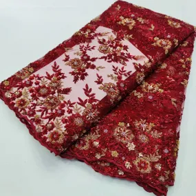5 YARDS / 12 COLORS / Mariem Floral Blossom Multicolor Sequin Beaded Embroidery Tulle Mesh Lace Party Prom Bridal Dress Fabric