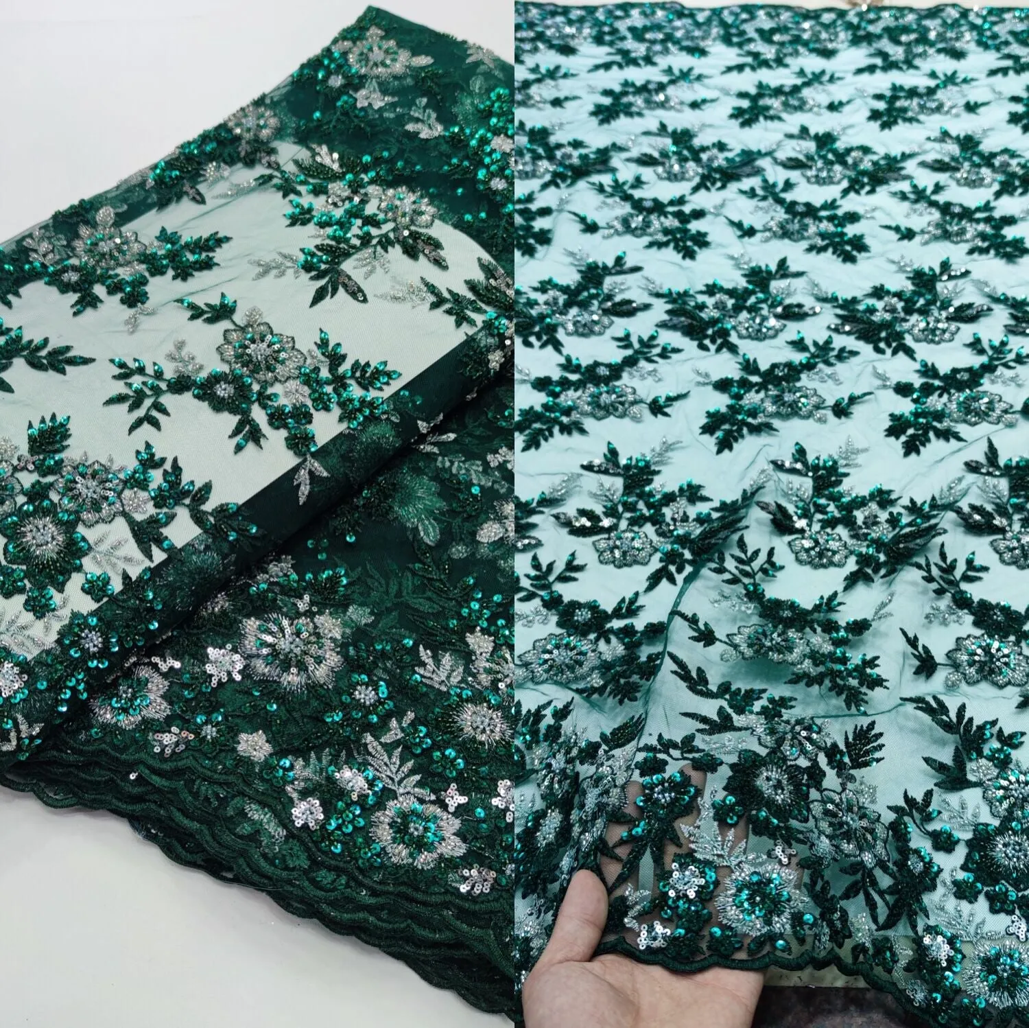 5 YARDS / 12 COLORS / Mariem Floral Blossom Multicolor Sequin Beaded Embroidery Tulle Mesh Lace Party Prom Bridal Dress Fabric