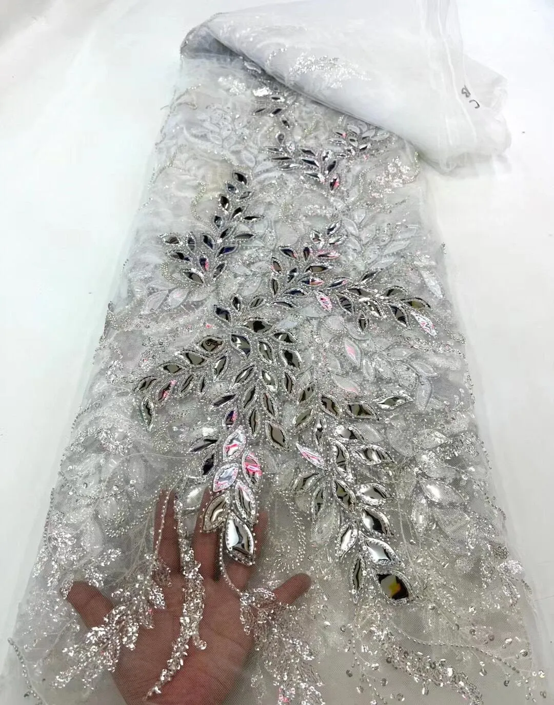 5 YARDS / 13 COLORS / Kailea Starburst Full Sequin Beaded Embroidery Tulle Mesh Lace Party Prom Bridal Dress Fabric