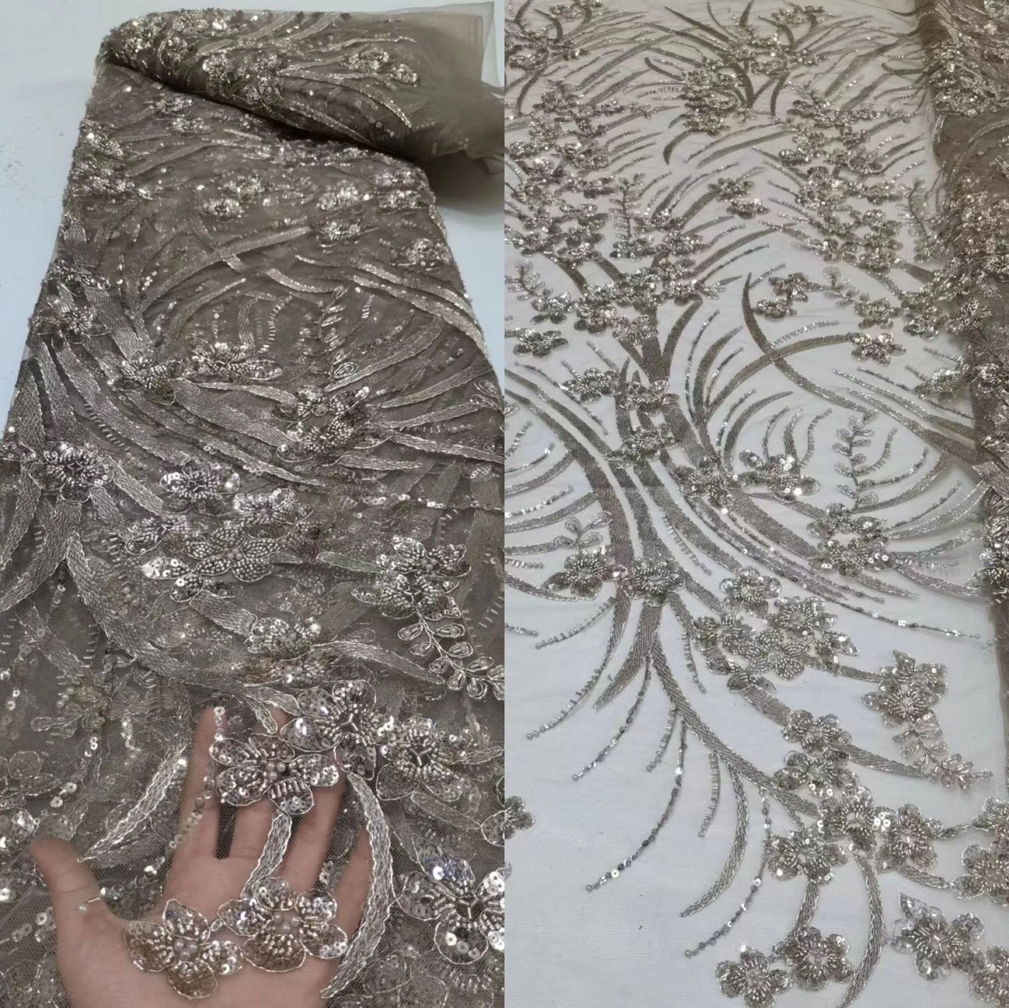 5 YARDS / 13 COLORS / Kailea Starburst Full Sequin Beaded Embroidery Tulle Mesh Lace Party Prom Bridal Dress Fabric