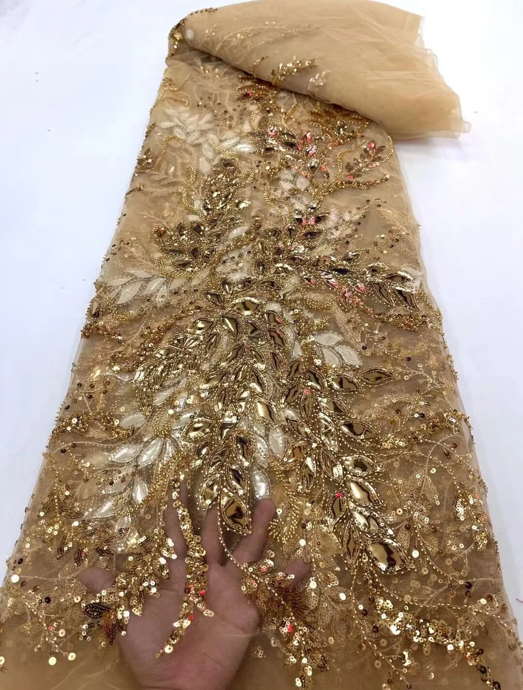 5 YARDS / 13 COLORS / Kailea Starburst Full Sequin Beaded Embroidery Tulle Mesh Lace Party Prom Bridal Dress Fabric