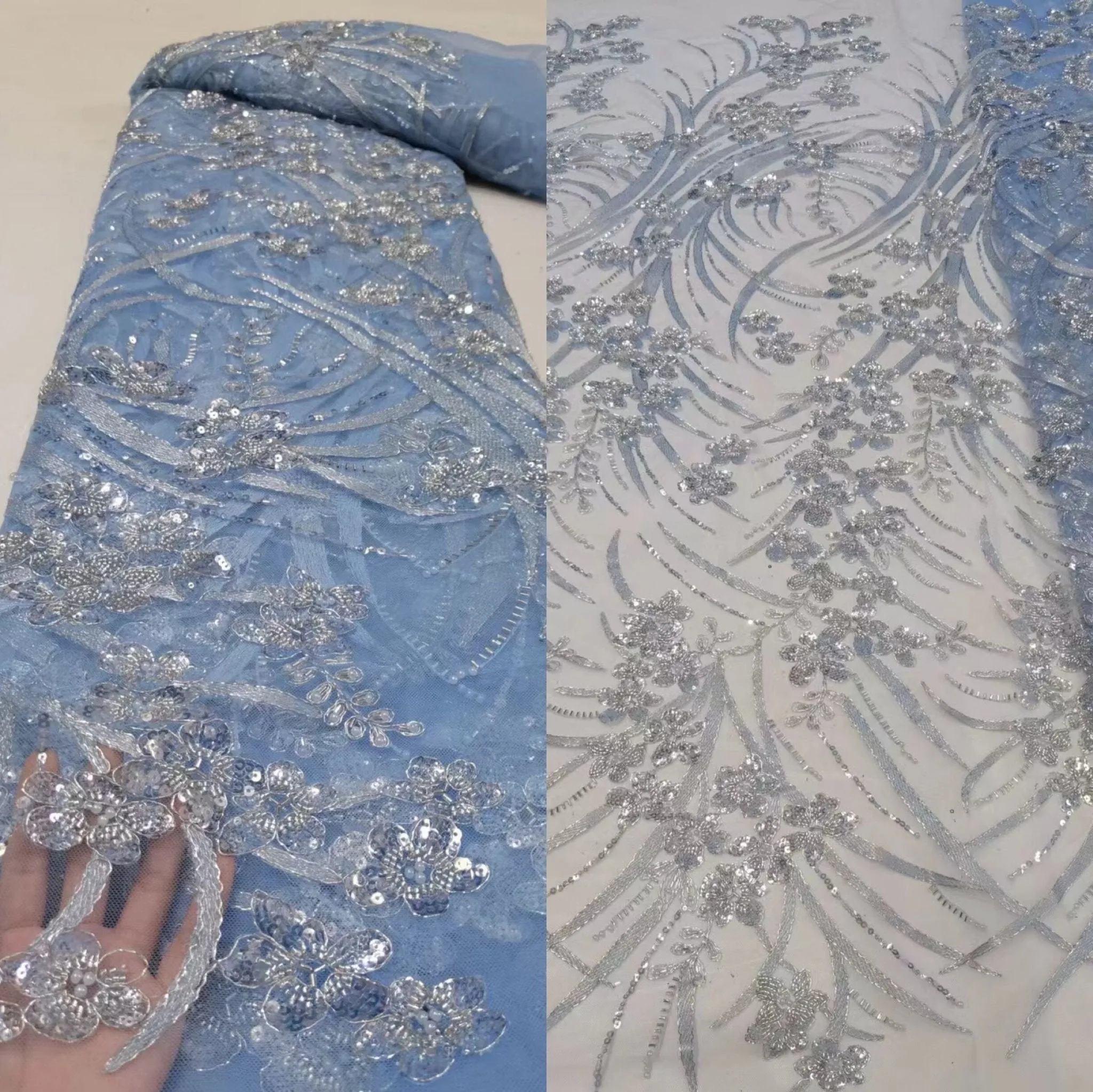 5 YARDS / 13 COLORS / Kailea Starburst Full Sequin Beaded Embroidery Tulle Mesh Lace Party Prom Bridal Dress Fabric
