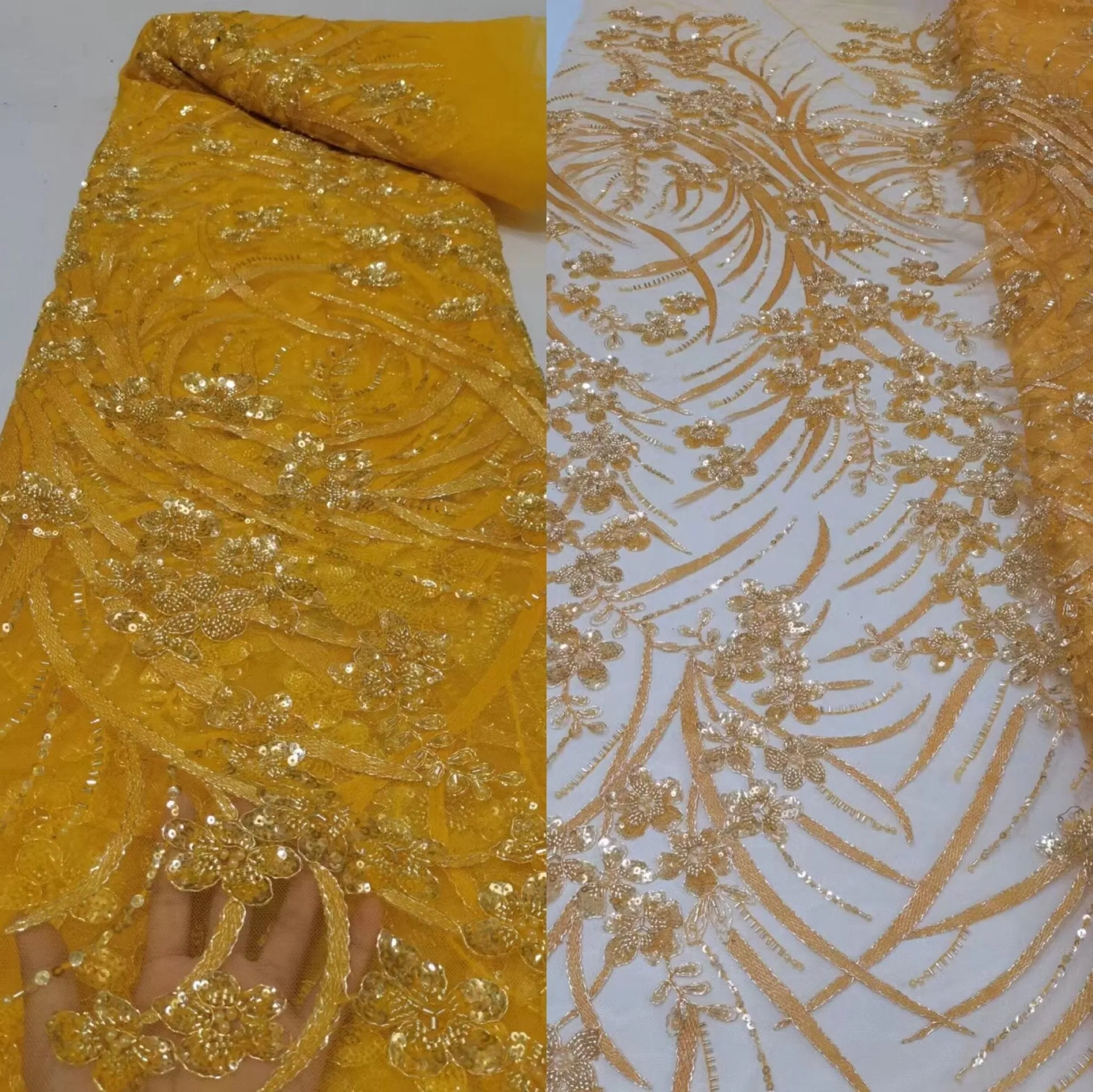 5 YARDS / 13 COLORS / Kailea Starburst Full Sequin Beaded Embroidery Tulle Mesh Lace Party Prom Bridal Dress Fabric