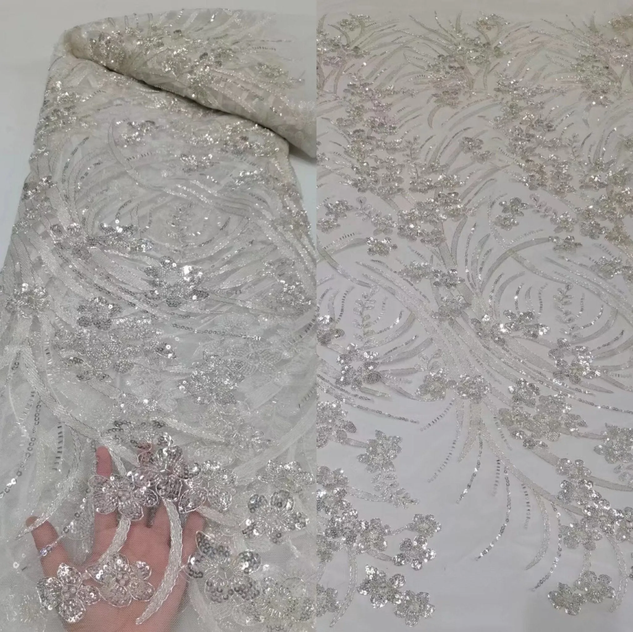 5 YARDS / 13 COLORS / Kailea Starburst Full Sequin Beaded Embroidery Tulle Mesh Lace Party Prom Bridal Dress Fabric