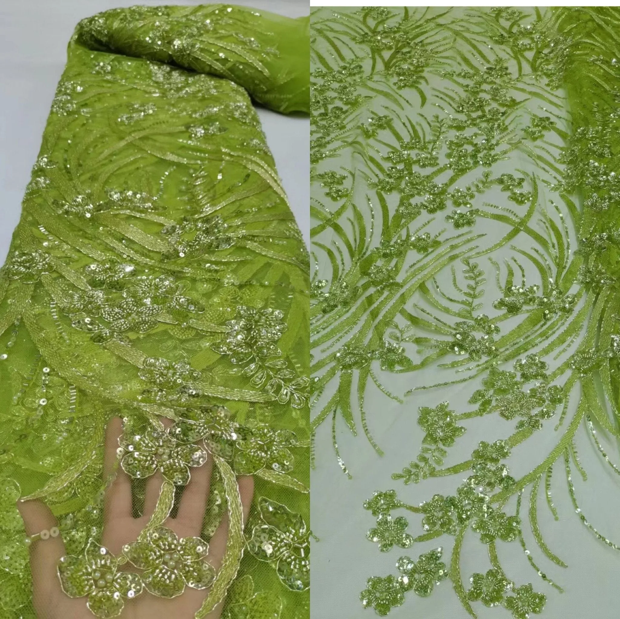 5 YARDS / 13 COLORS / Kailea Starburst Full Sequin Beaded Embroidery Tulle Mesh Lace Party Prom Bridal Dress Fabric