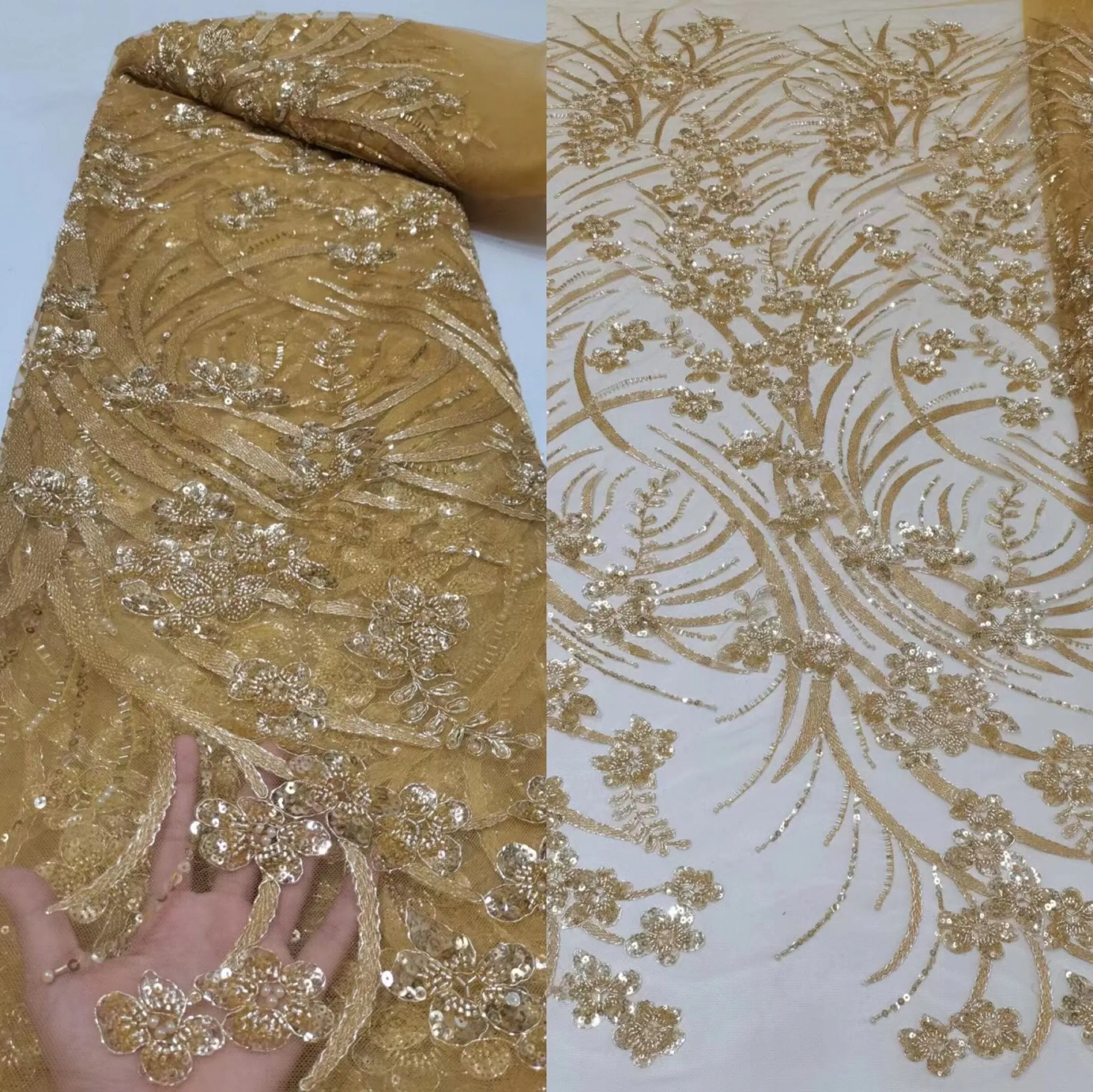 5 YARDS / 13 COLORS / Kailea Starburst Full Sequin Beaded Embroidery Tulle Mesh Lace Party Prom Bridal Dress Fabric