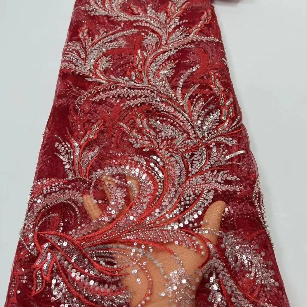 5 YARDS / 15 COLORS / Feriel Scroll Floral Beaded Glitter Embroidery Mesh Lace  Party Prom Bridal Dress Fabric