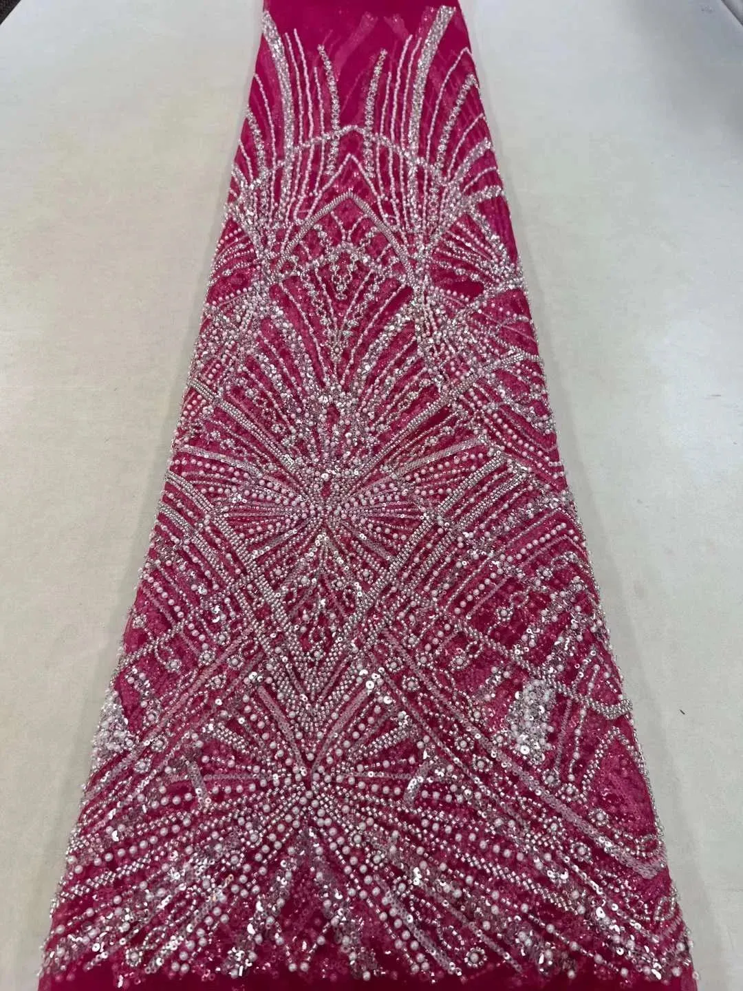 5 YARDS / 18 COLORS / Vicaleo Abstract Sequin Beaded Embroidery Tulle Mesh Lace Dress Fabric
