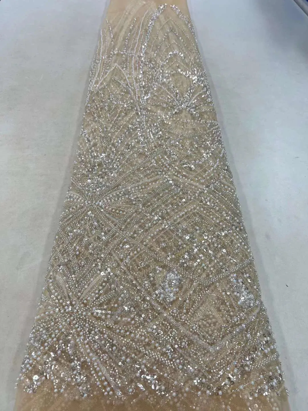 5 YARDS / 18 COLORS / Vicaleo Abstract Sequin Beaded Embroidery Tulle Mesh Lace Dress Fabric