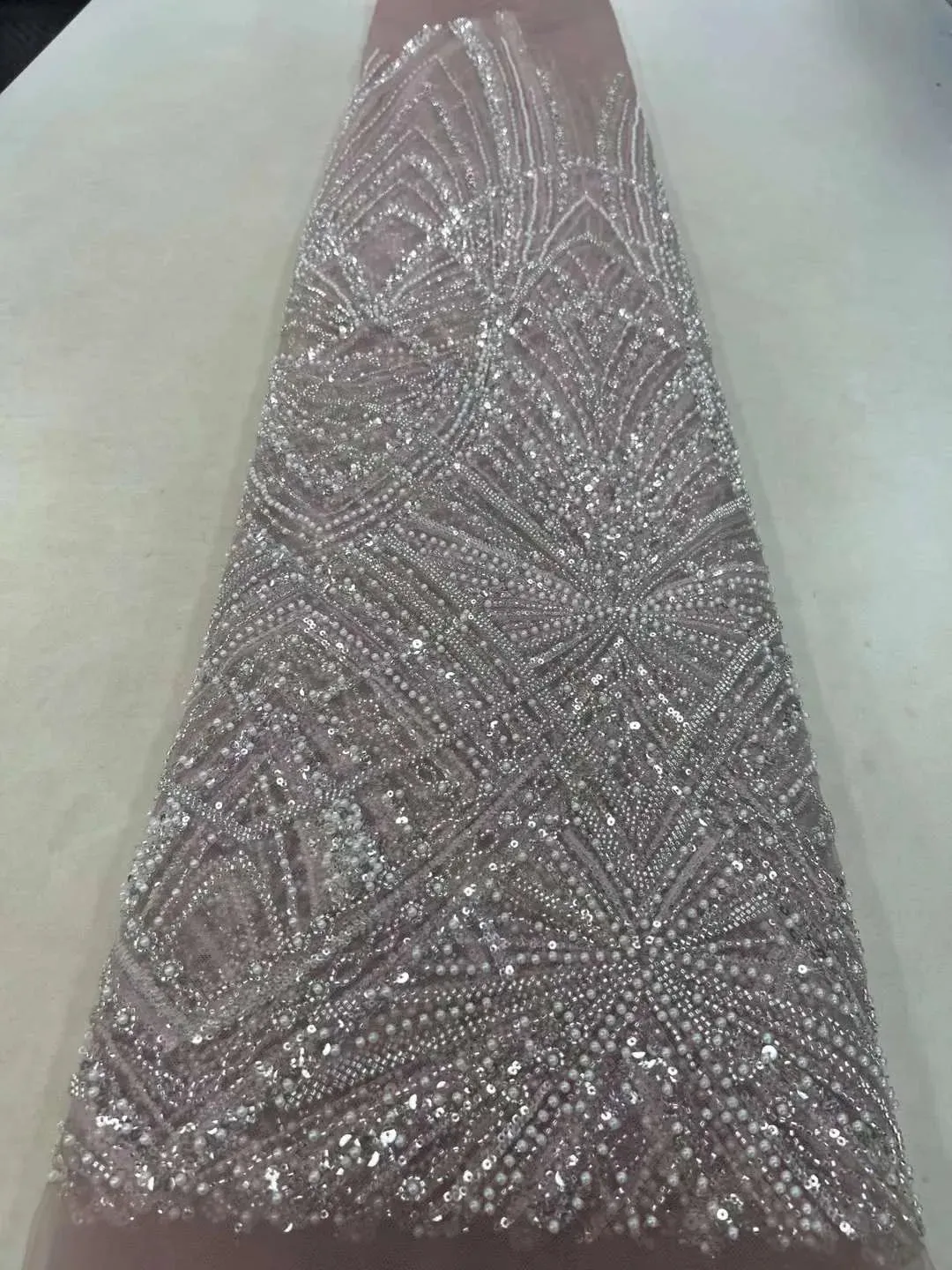 5 YARDS / 18 COLORS / Vicaleo Abstract Sequin Beaded Embroidery Tulle Mesh Lace Dress Fabric