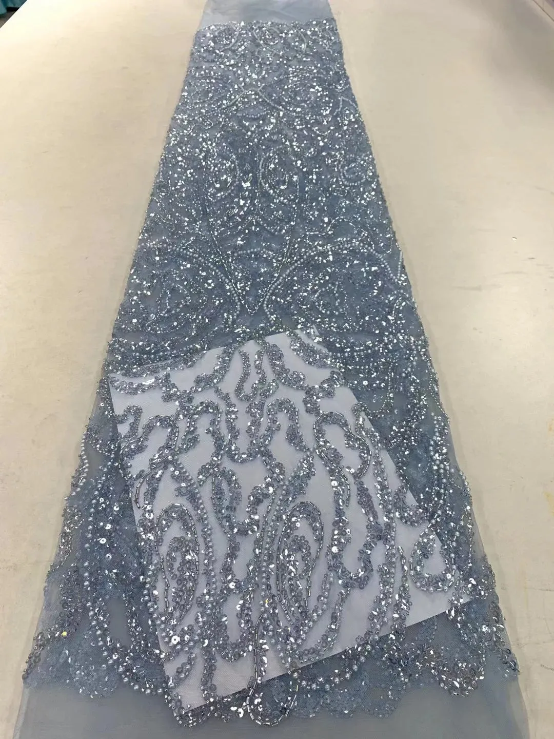 5 YARDS / 18 COLORS / Vicaleo Abstract Sequin Beaded Embroidery Tulle Mesh Lace Dress Fabric