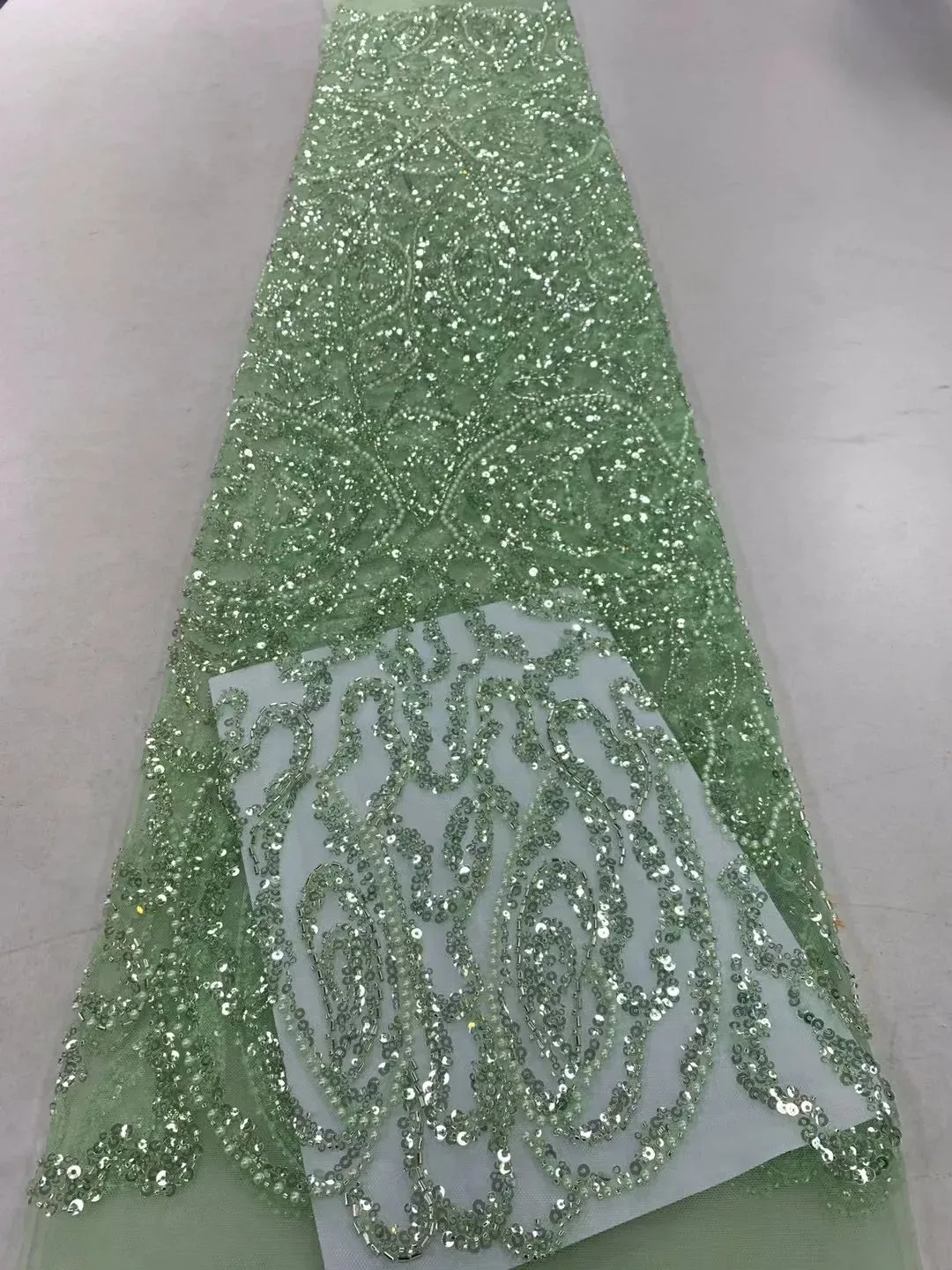 5 YARDS / 18 COLORS / Vicaleo Abstract Sequin Beaded Embroidery Tulle Mesh Lace Dress Fabric