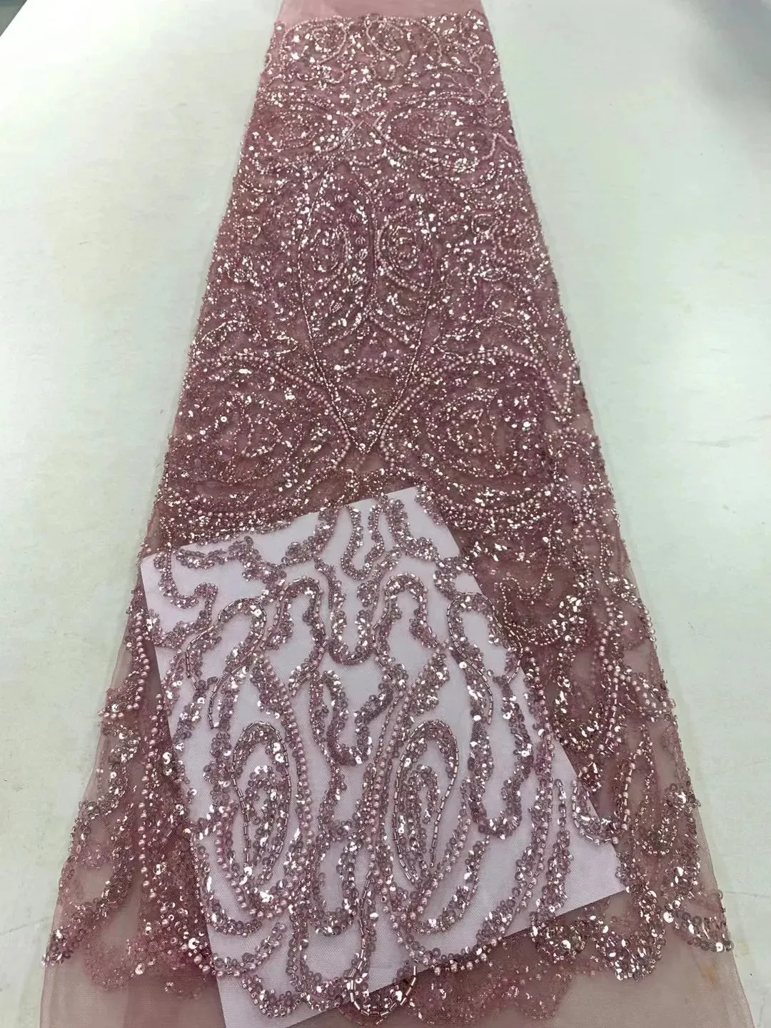 5 YARDS / 18 COLORS / Vicaleo Abstract Sequin Beaded Embroidery Tulle Mesh Lace Dress Fabric