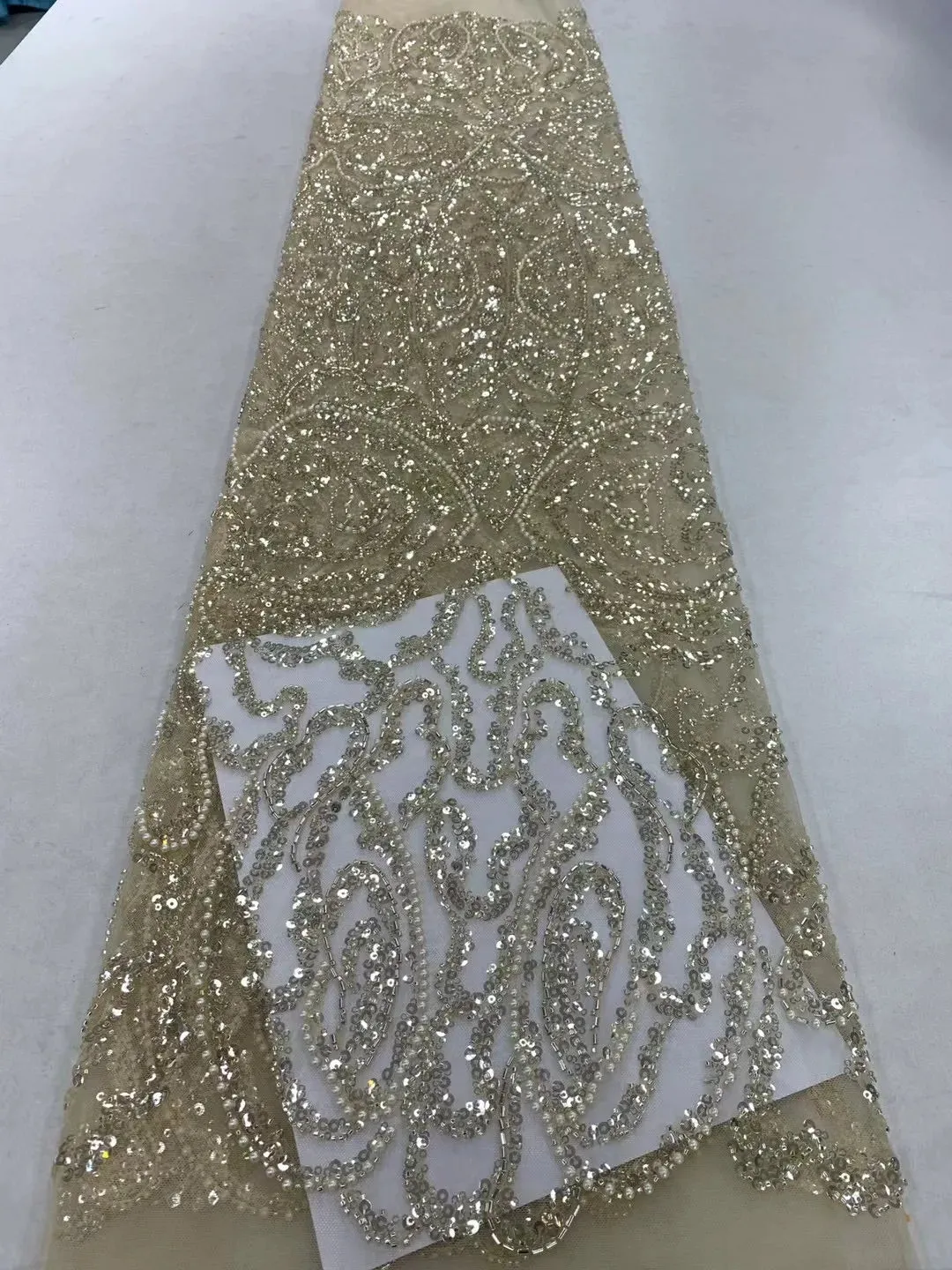 5 YARDS / 18 COLORS / Vicaleo Abstract Sequin Beaded Embroidery Tulle Mesh Lace Dress Fabric
