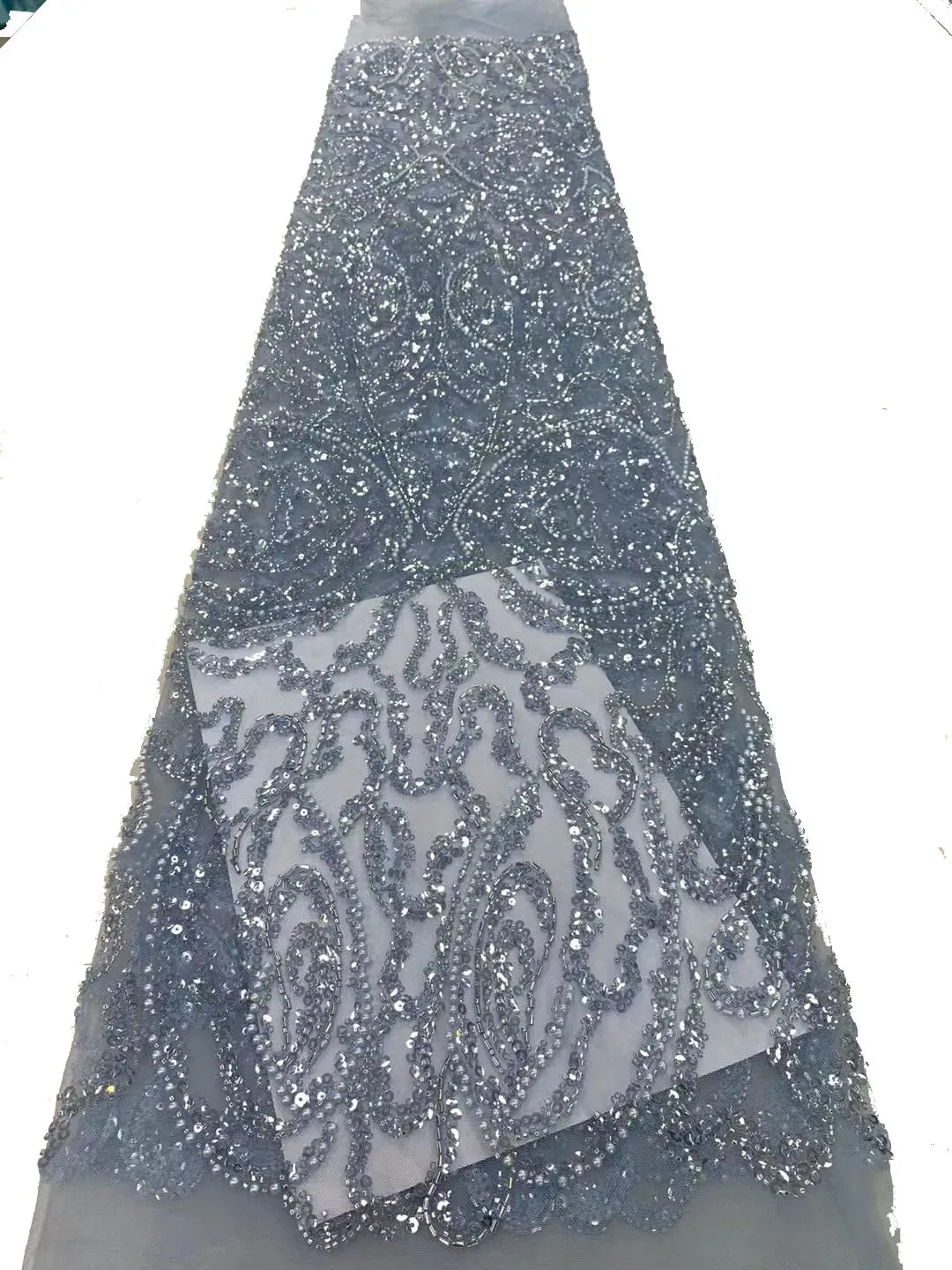 5 YARDS / 18 COLORS / Vicaleo Abstract Sequin Beaded Embroidery Tulle Mesh Lace Dress Fabric