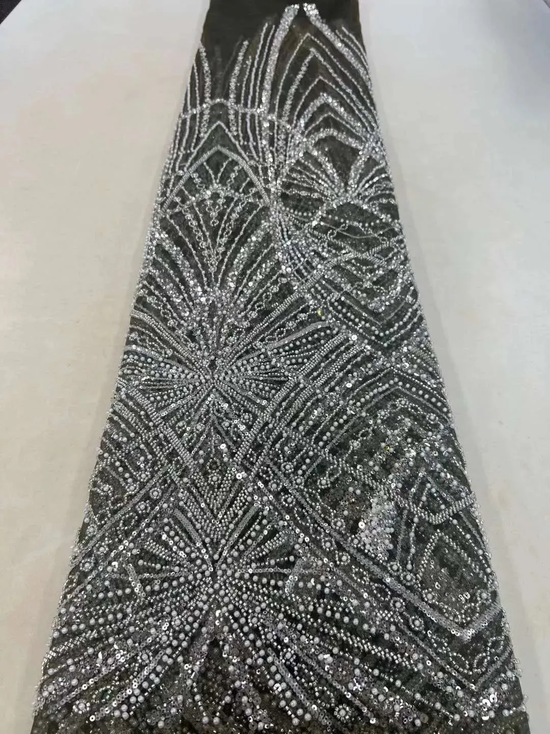 5 YARDS / 18 COLORS / Vicaleo Abstract Sequin Beaded Embroidery Tulle Mesh Lace Dress Fabric