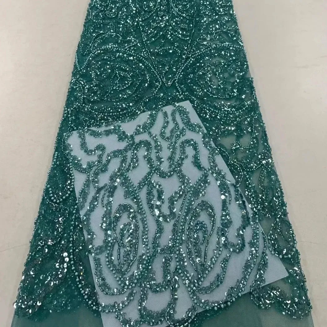 5 YARDS / 18 COLORS / Vicaleo Abstract Sequin Beaded Embroidery Tulle Mesh Lace Dress Fabric