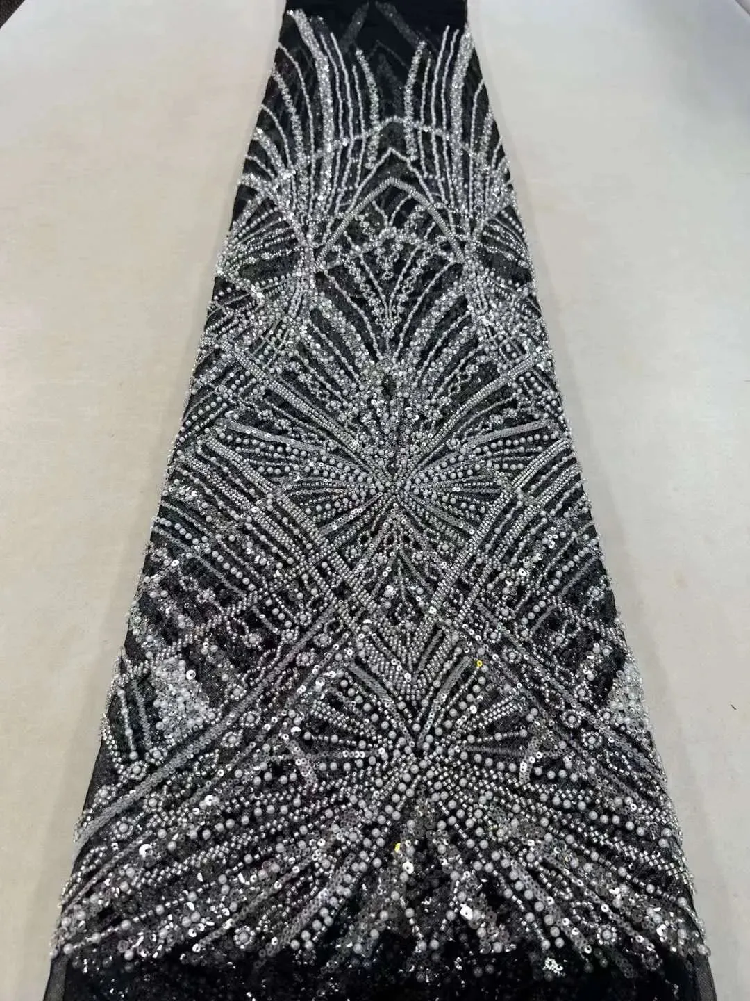 5 YARDS / 18 COLORS / Vicaleo Abstract Sequin Beaded Embroidery Tulle Mesh Lace Dress Fabric