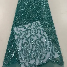 5 YARDS / 18 COLORS / Vicaleo Abstract Sequin Beaded Embroidery Tulle Mesh Lace Dress Fabric