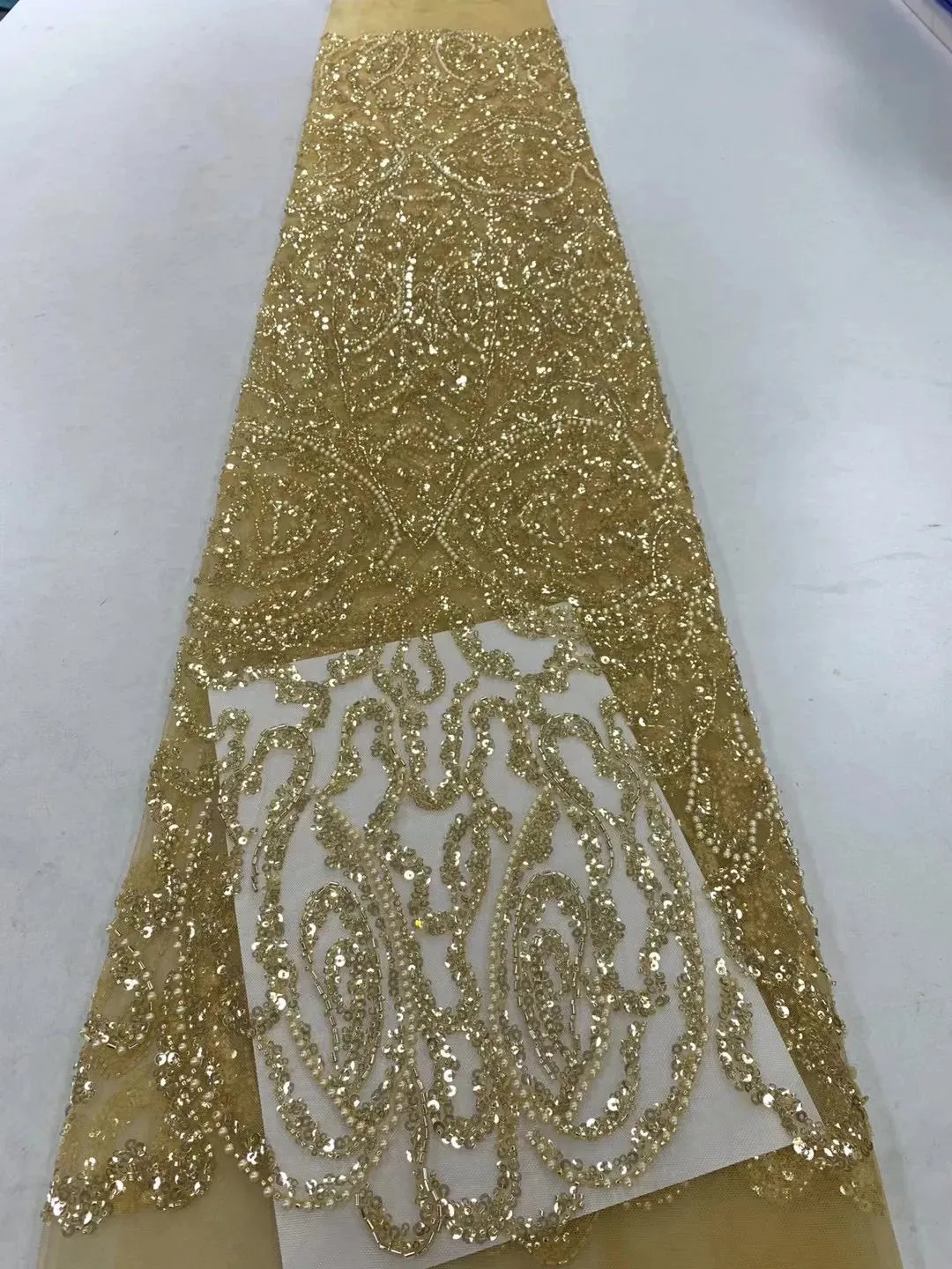 5 YARDS / 18 COLORS / Vicaleo Abstract Sequin Beaded Embroidery Tulle Mesh Lace Dress Fabric
