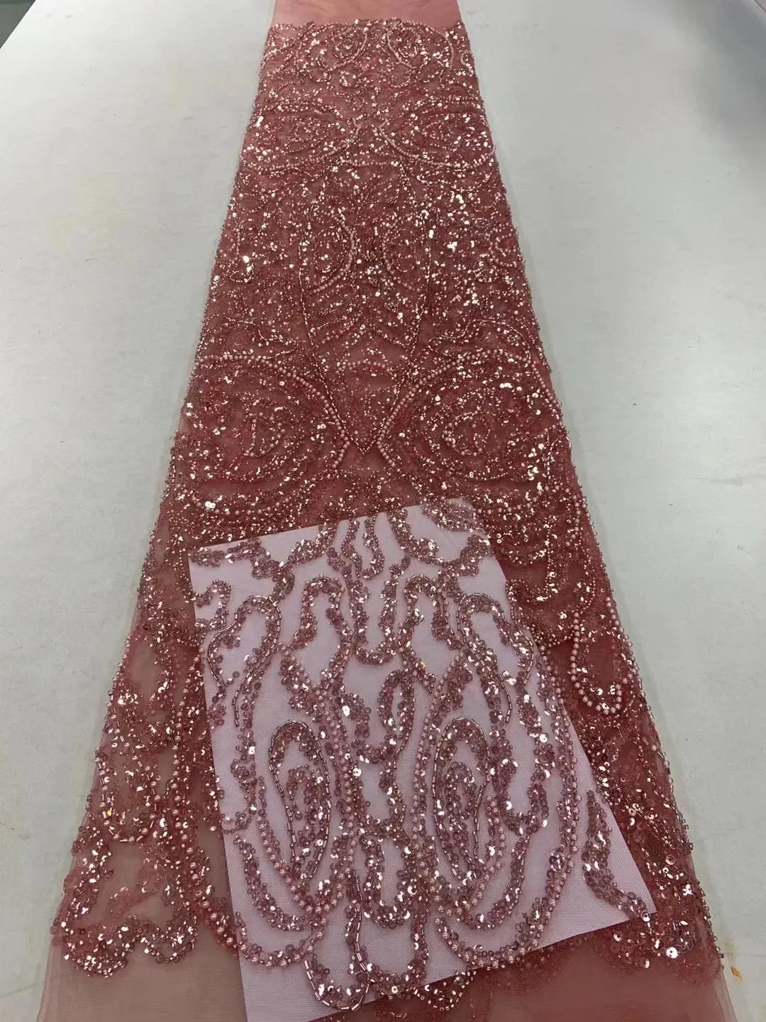 5 YARDS / 18 COLORS / Vicaleo Abstract Sequin Beaded Embroidery Tulle Mesh Lace Dress Fabric