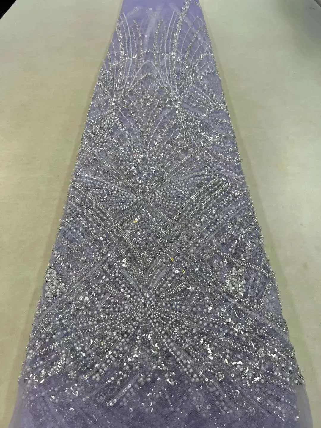 5 YARDS / 18 COLORS / Vicaleo Abstract Sequin Beaded Embroidery Tulle Mesh Lace Dress Fabric