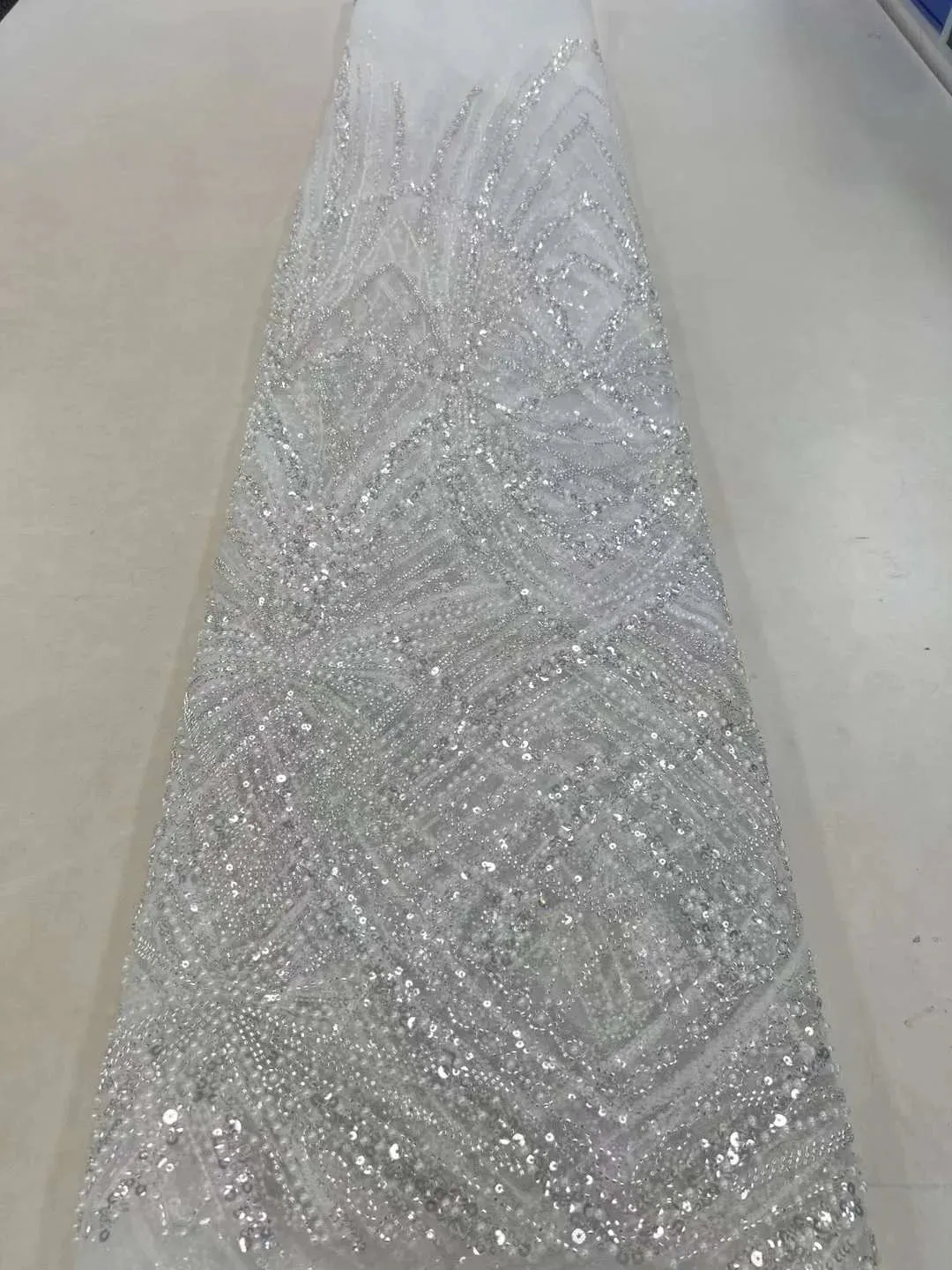 5 YARDS / 18 COLORS / Vicaleo Abstract Sequin Beaded Embroidery Tulle Mesh Lace Dress Fabric